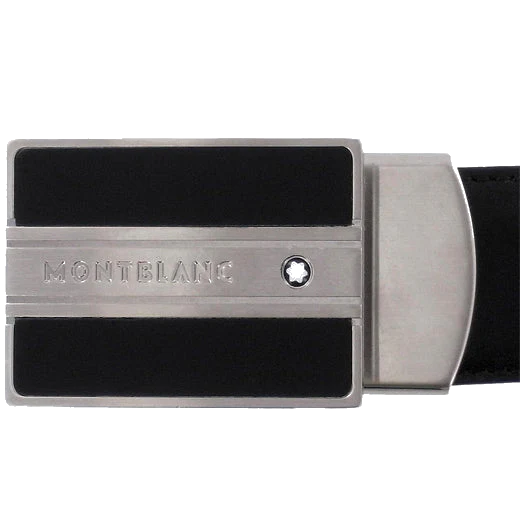 Montblanc Satin Black Box Buckle Reversible Leather Belt - Image 3