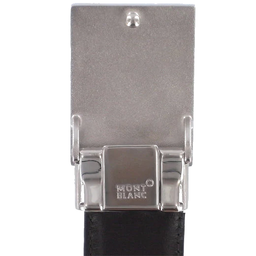Montblanc Satin Black Box Buckle Reversible Leather Belt - Image 4