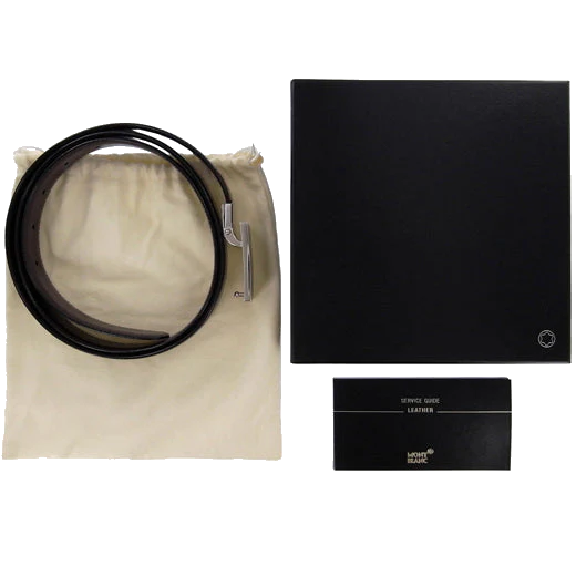 Montblanc Satin Black Box Buckle Reversible Leather Belt - Image 7