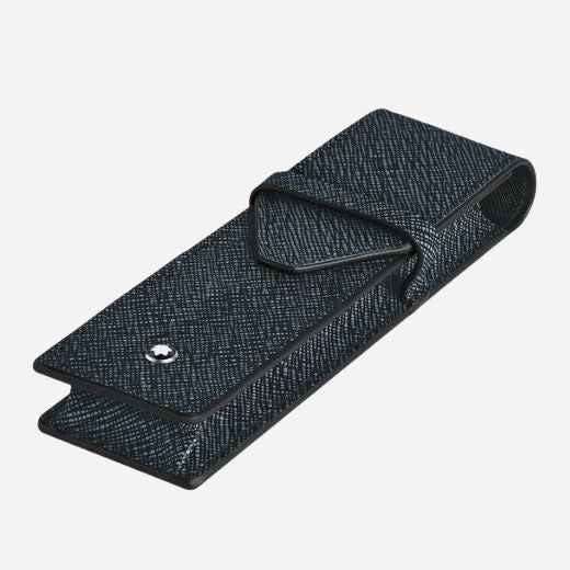 Montblanc Tweed Blue Sartorial Leather 2-Pen Pouch - Image 3