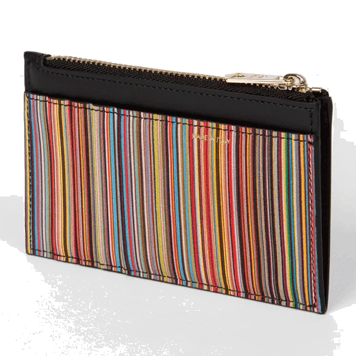 Paul Smith Black 'Signature Stripe' Leather 4CC Zip Pouch - Image 4
