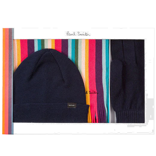 Paul Smith Men's Artist Stripe Scarf, Navy Gloves & Hat Gift Set - Image 8