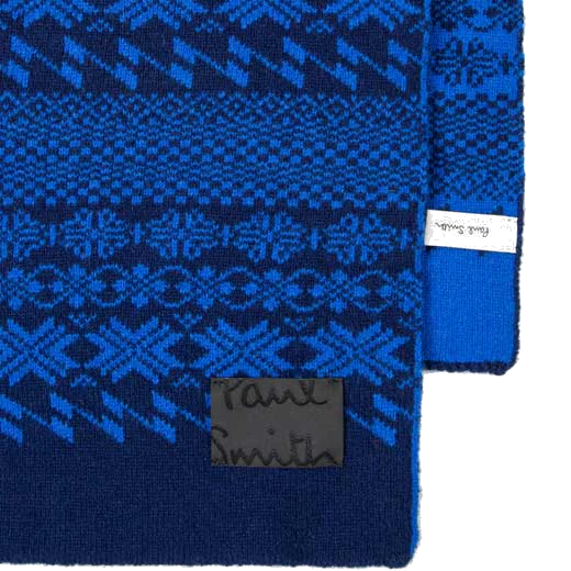 Paul Smith Men's Navy Fair Isle Lambswool Scarf - Image 4